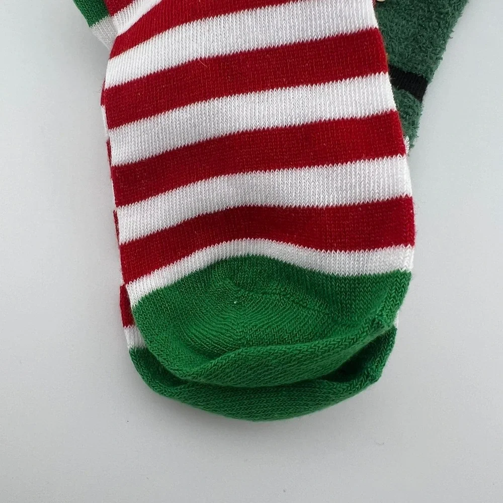 Elf Christmas Fuzzy Socks w/ Jingle Bells Green Red Stripe‎ Holiday Novelty Cozy